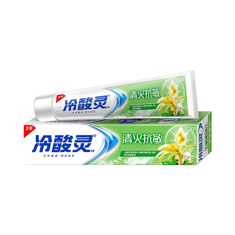 冷酸灵清火抗敏牙膏110G/180G清新口气缓解牙齿酸痛金银花 正品批白底实物图