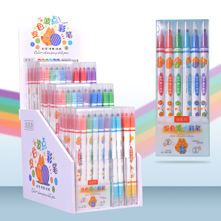 Factory direct supply of Weiya Hui Polka Dot color-changing Highlighter 028 double-headed color-changing Highlighter Duck Painting Highlighter wholesale Item Picture