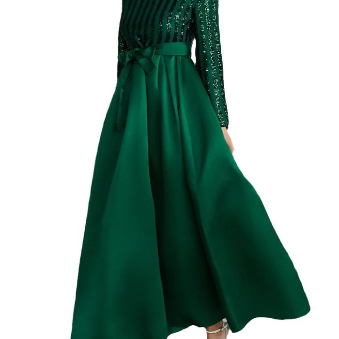 A new type of sequined and elegant commuting solid color mid-waist sequined host banquet dress evening gown from Europe and America Item Picture
