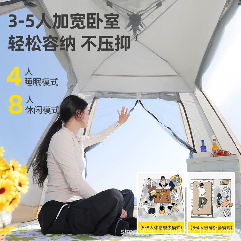 Wholesale of outdoor fully automatic camping four-sided tents, no-setup, quick-opening portable tents, sun-protective camping beach tents details Picture