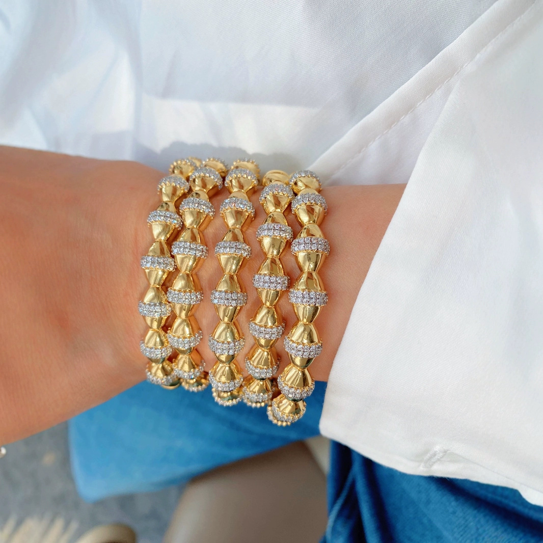 批发跨境光面菱形镀金手镯中东热销款埃塞尔比亚新娘派对礼物