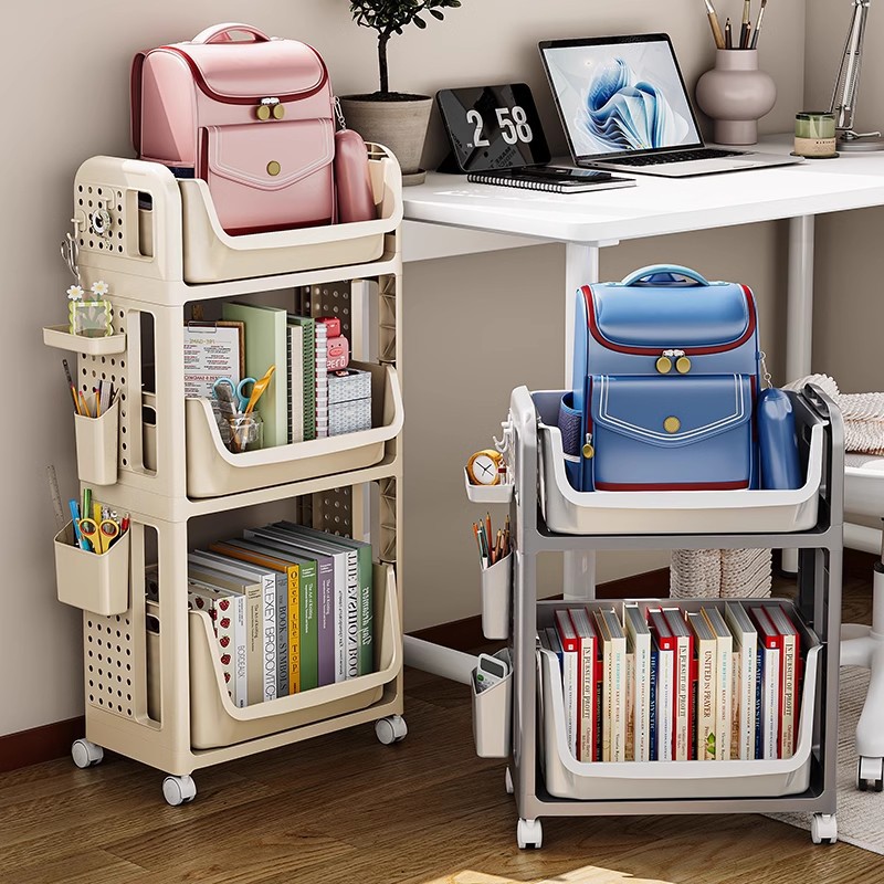 Schoolbag storage rack, mobile book storage wonder, small trolley, multi-layered under the table, home schoolbag storage rack