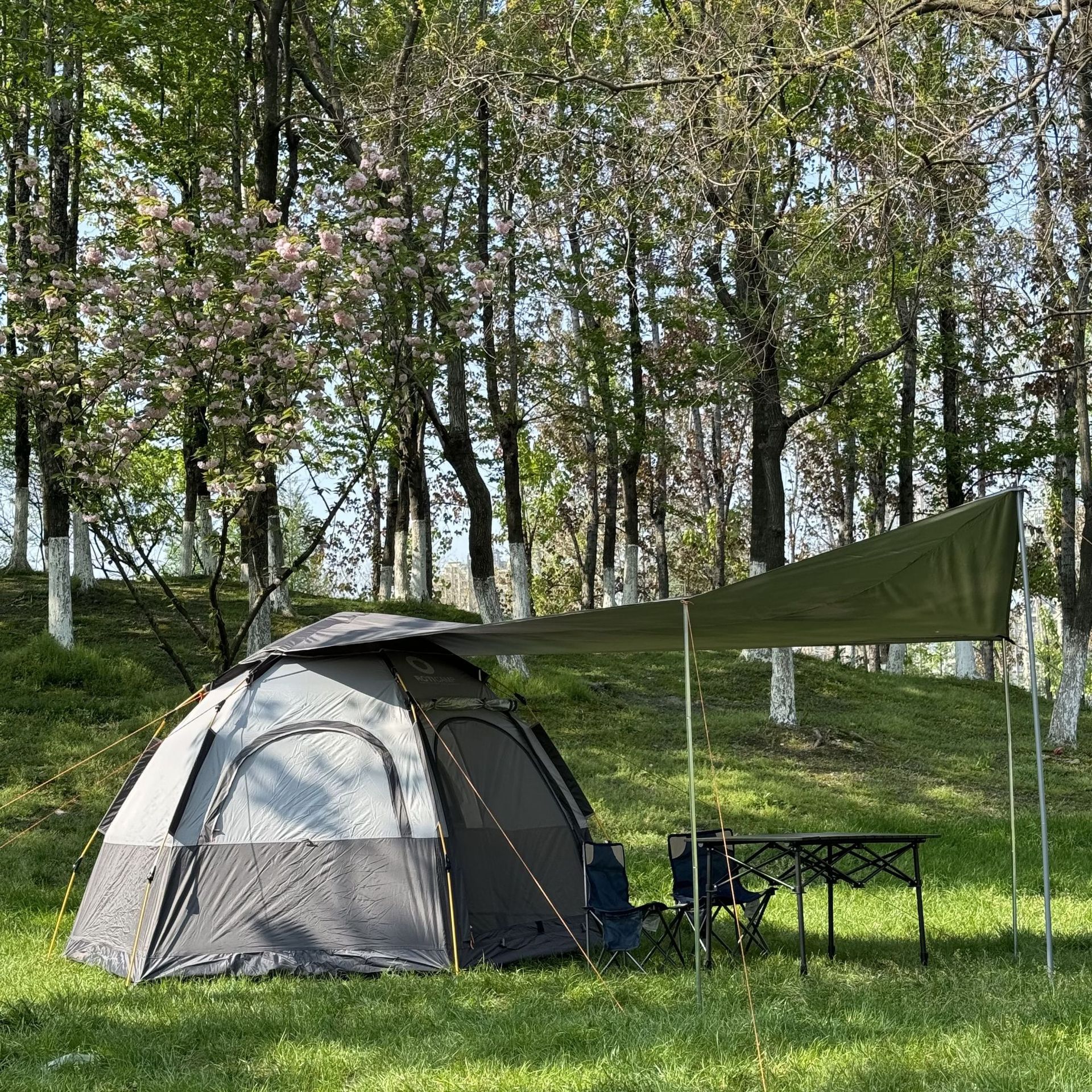 户外遮阳棚野营全套装备天幕帐涂银防晒布野营露营多功能六角帐篷