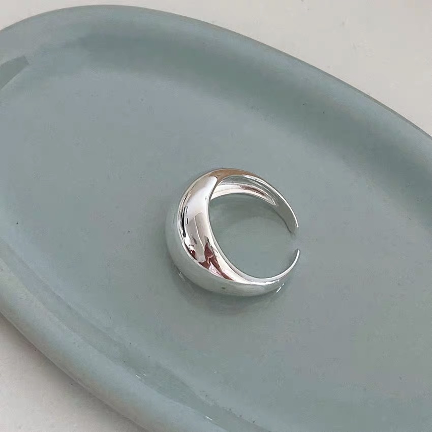 S925 sterling silver simple and niche large smooth oval opening ring, women's fashionable food ring, chubby wide face ring Specification image
