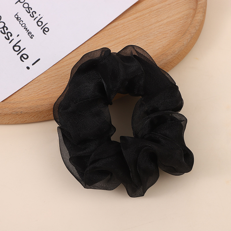 Spring and summer faux silk sweet and elegant large intestine hair band, retro solid color large intestine hair band, ponytail, bun hairstyle, elastic hair Specification image