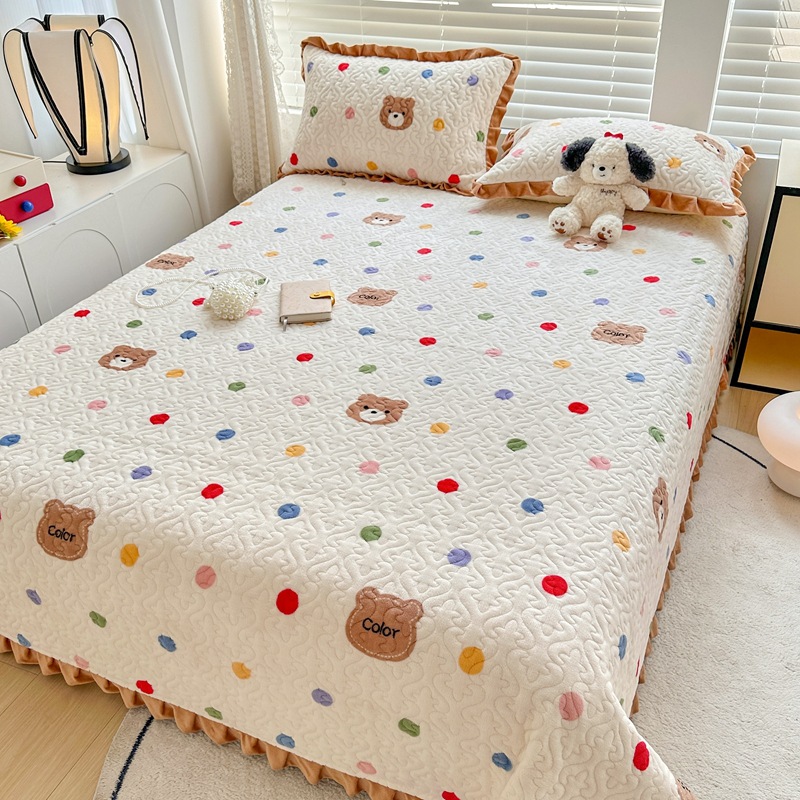 新款牛奶绒夹棉花边床盖单件冬季珊瑚绒防滑绗缝榻榻米床单三件套