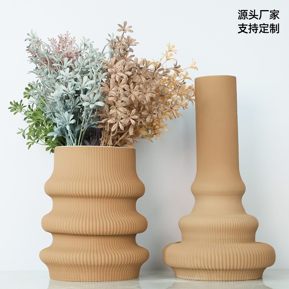 2026年3D打印款陶瓷花瓶 插干花花器 样板房酒店客厅电视柜装饰摆件