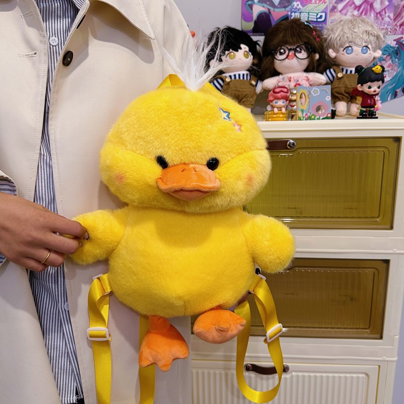 New cute cartoon duck plush bag, backpack, versatile cartoon plush bag for girls' outings details Picture
