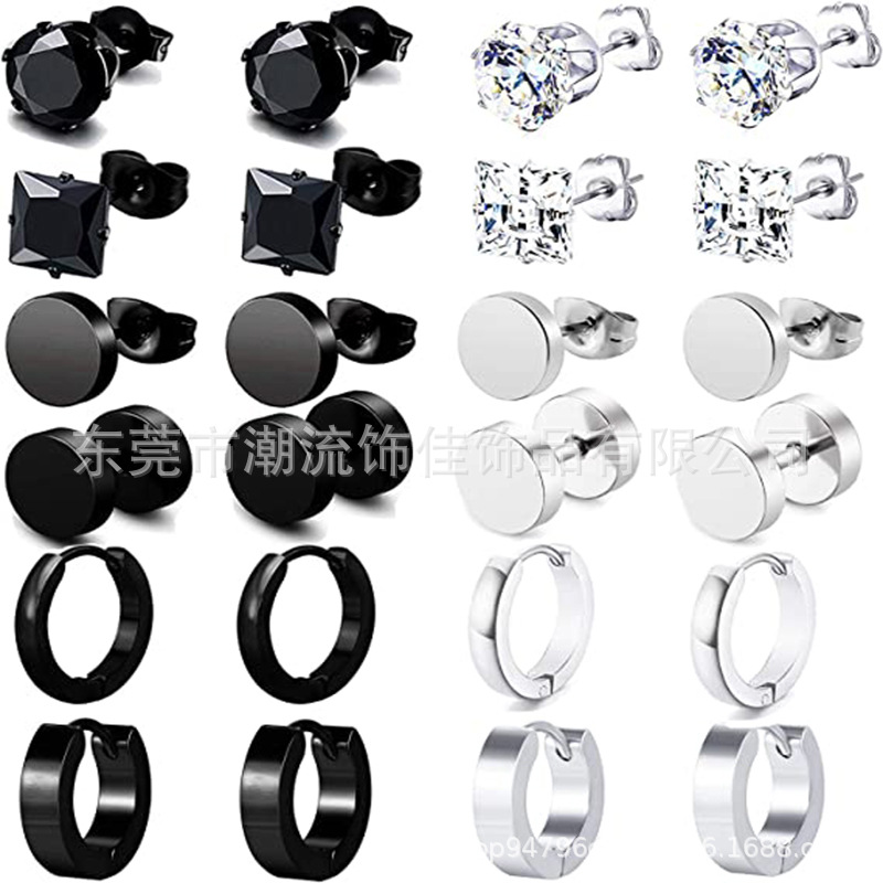 Amazon's best-selling fashion earring set, stainless steel hip-hop men's ear studs, Amazon's personalized cross-border earrings Application Scenario