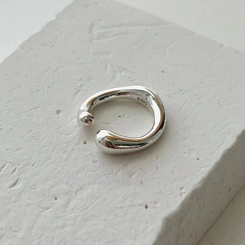 Korean version s925 pure silver solid geometric smooth water droplet-shaped irregular ring, versatile and minimalist ring