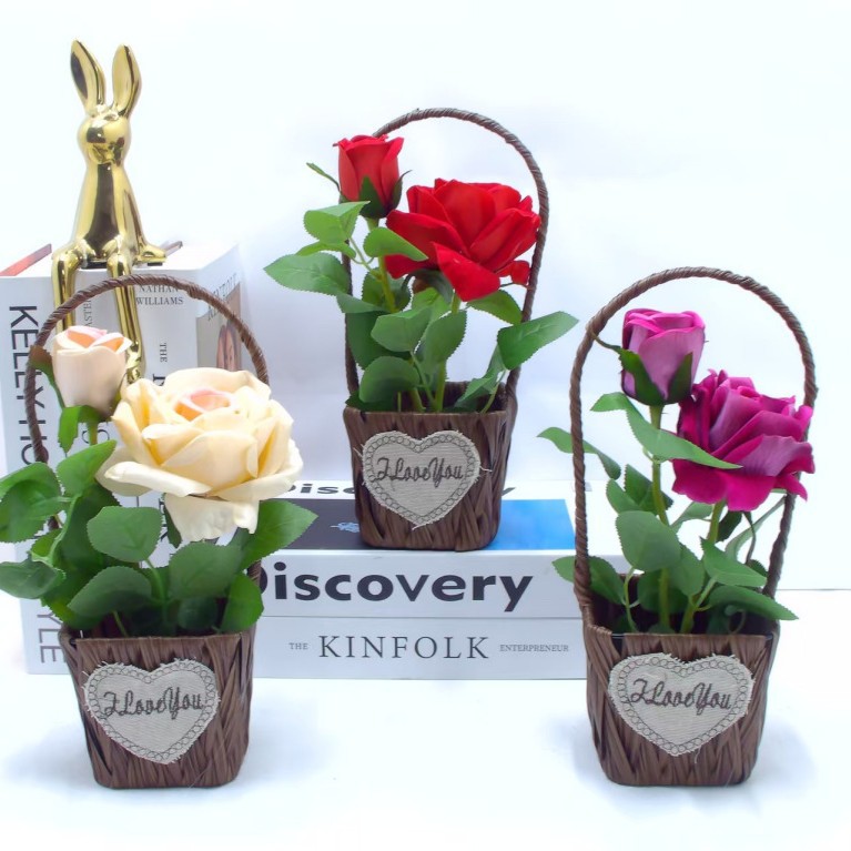 Plastic rattan woven baskets, plastic rattan flower baskets, festival flower baskets, wedding souvenirs, Teachers' Day and Mid-Autumn Festival gifts, plastic woven baskets Specification image