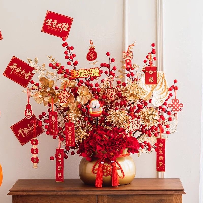 春节新年发财果红果仿真花开业装饰福桶摆件客厅乔迁之喜礼物搬家产品图