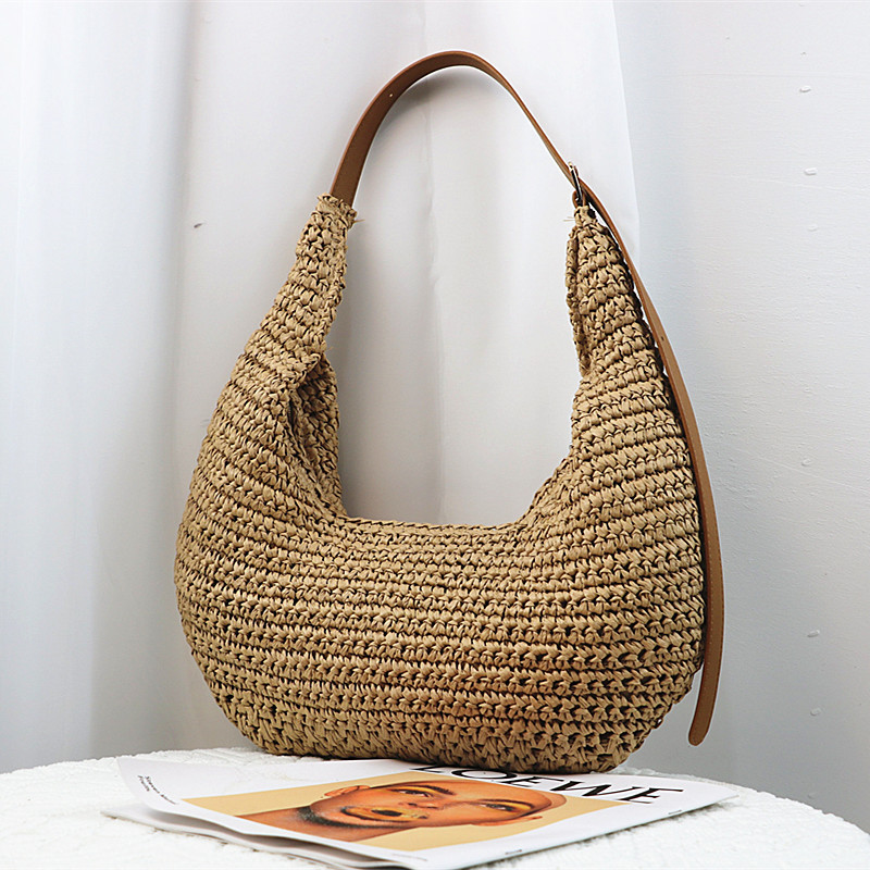 Cross-Border Straw Weaving Bag, Women's Summer New Casual Large-Capacity Hand-Woven Bag, Commuting Single-Shoulder Crossbody Dumpling Bag, Hand-Woven Straw Weaving Bag Specification drawing