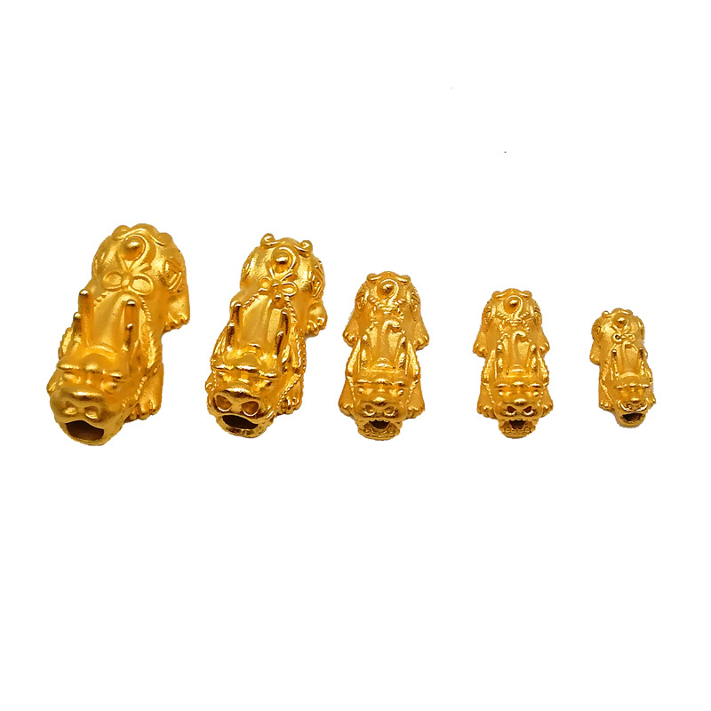越南沙金黄铜镀24k金喷沙实心貔貅DIY手链饰品配件手工串珠配饰
