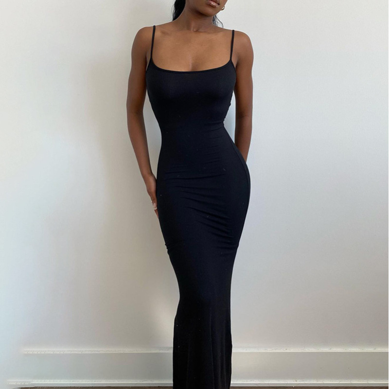 Q21DS653 European and American women's clothing 2022 Kardashian skims Casual sleeveless high-waisted slimming halter dress full figure