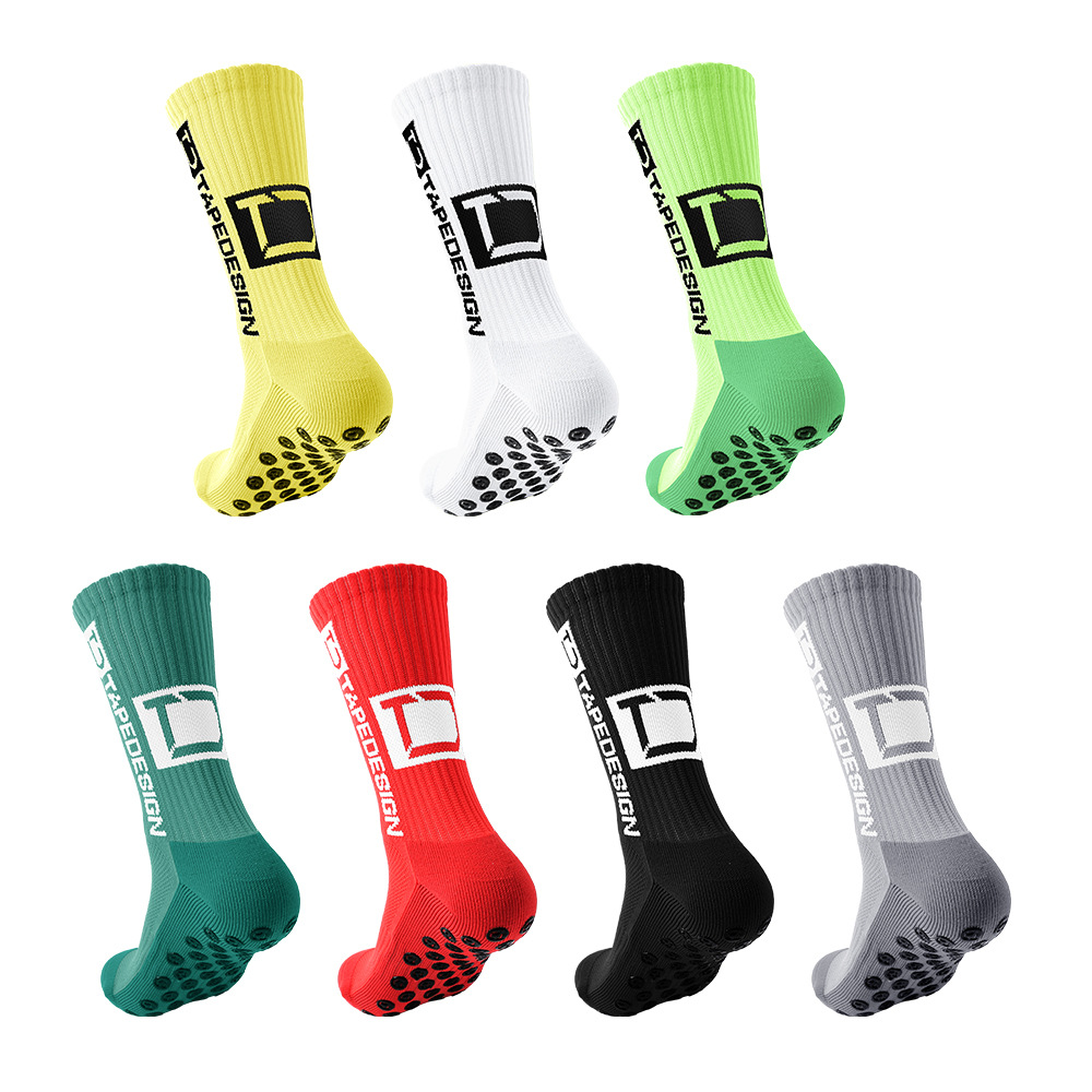 Men's towel bottom hot stamping anti-slip mid-calf football sports socks, football practice socks, sweat-absorbing socks factory wholesale Item Picture