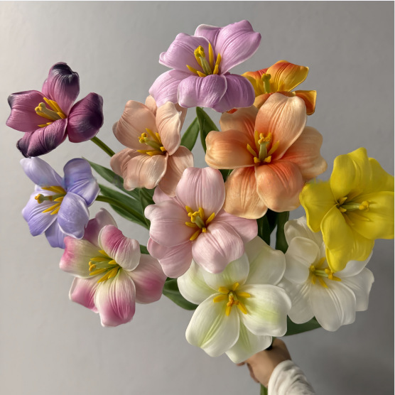 PU开口笑郁金香仿真假花手感保湿婚庆用花摄影道具装饰摆件仿真花