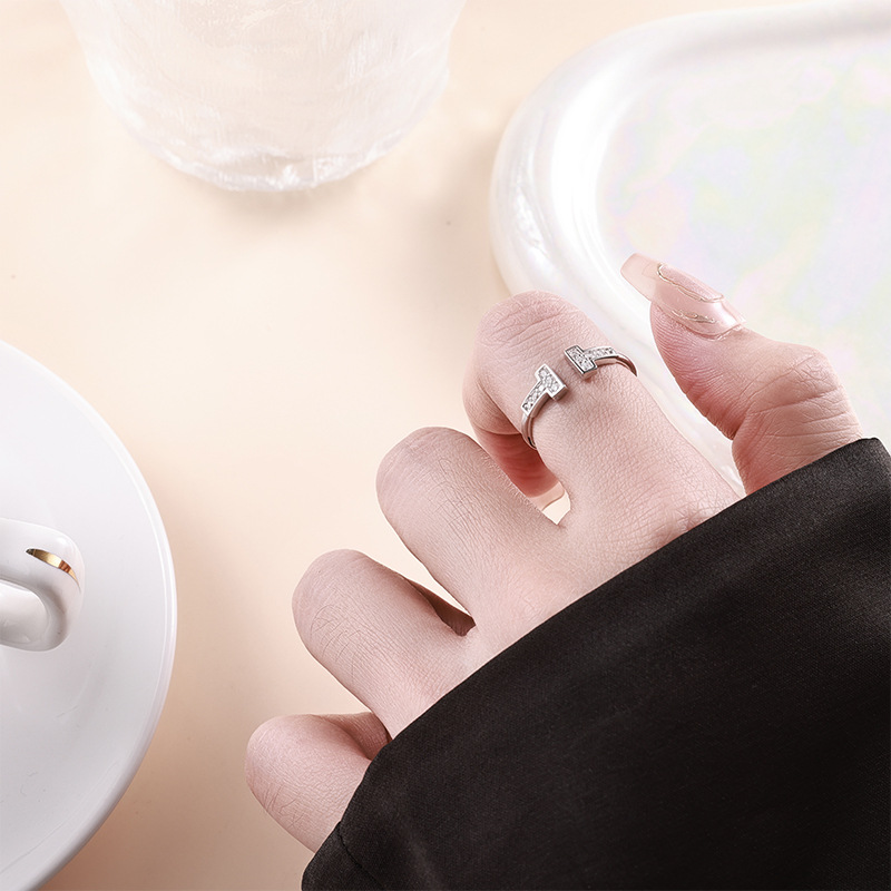 New open ring coil with diamond setting, high-end narrow version InS-style T1 ring, pure silver ring from a cross-border manufacturer in Europe and America