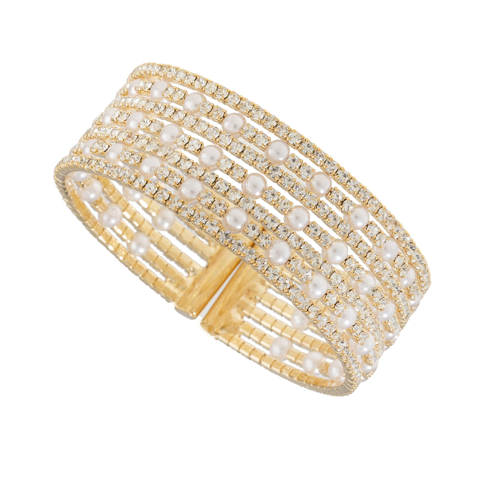 New cross-border multi-layer water diamond pearl elastic open bracelet for brides' wedding banquet, full diamond 7 rows of jewelry full figure