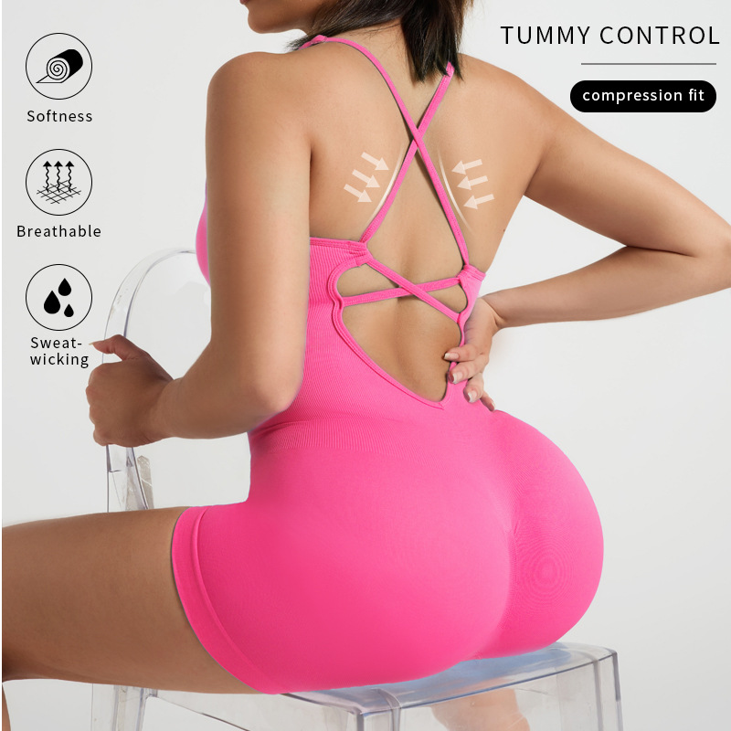 European and American cross-border seamless sports jumpsuit, cross-backless summer quick-drying sexy halter fitness outerwear yoga wear full figure