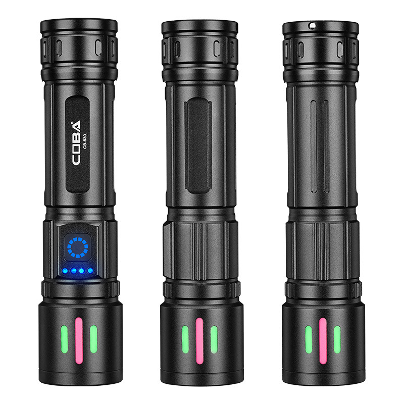 New cross-border white laser flashlight, outdoor portable hiking led strong light flashlight, multi-functional emergency light Item Picture
