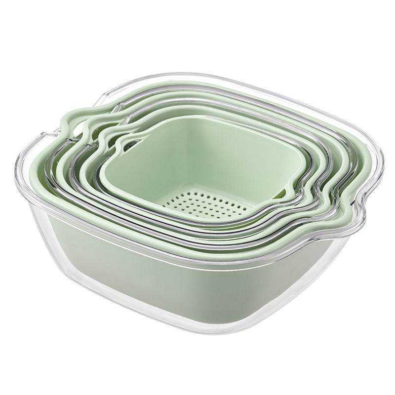 Double-layer vegetable washing basin, draining basket, fruit plate, living room household six-piece set, kitchen fruit washing basket, vegetable washing basket Item Picture