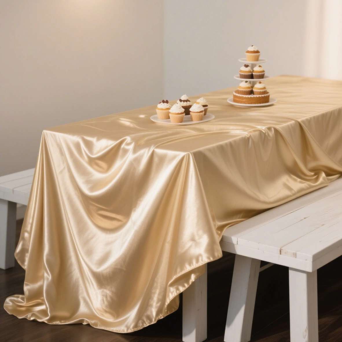 珠光布香槟色轻奢高级感桌布2025新款方形缎面金色订婚甜品台布艺