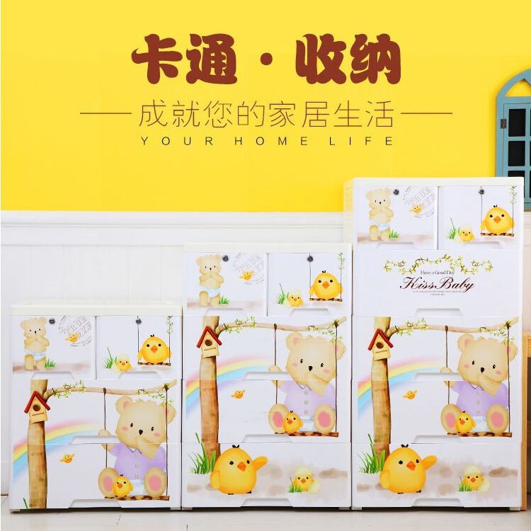 58-sided wide printed thickened cartoon drawer-type storage cabinet, plastic baby and children's wardrobe, chest of drawers, organizing wardrobe Application Scenario