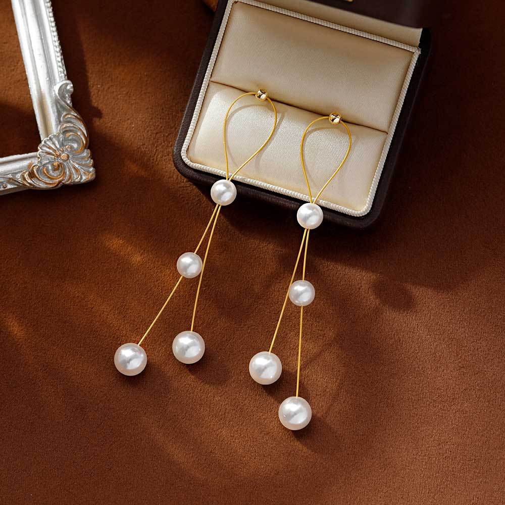 HyacinthS925 silver needle elegant long earrings for girls, sweet and trendy, pearl ear thread, simple earrings, tassels, real gold