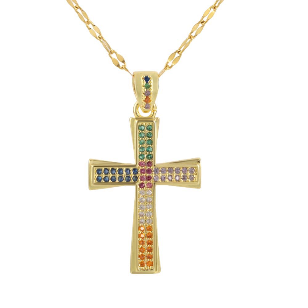 Amazon cross-border accessories fashion pendants, copper zircon gilded cross pendants, versatile lip chains wholesale Item Picture