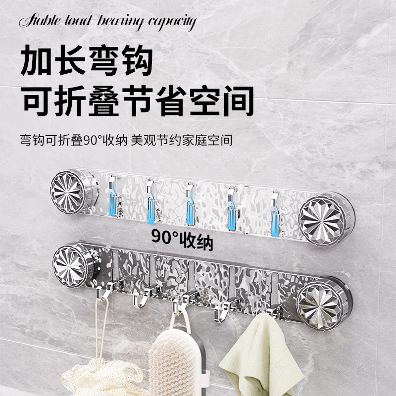 New type of non-drilling suction cup long row hook door behind bathroom wall storage hook rack, five-row seamless adhesive hook details Picture