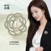 A light luxury and elegant camellia brooch with a high-end feel. It features a copper alloy freshwater pearl inlaid with zircon and a three-dimensional hollowed-out brooch details Picture