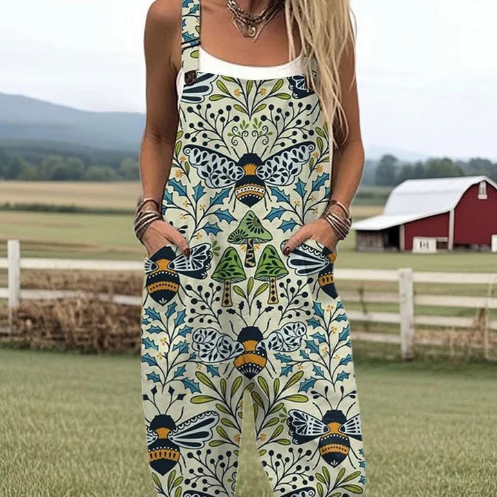 (Japanese Button) Cross-border women's clothing Amazon European and American summer digital 3D printed button overalls casual halter pants Specification drawing