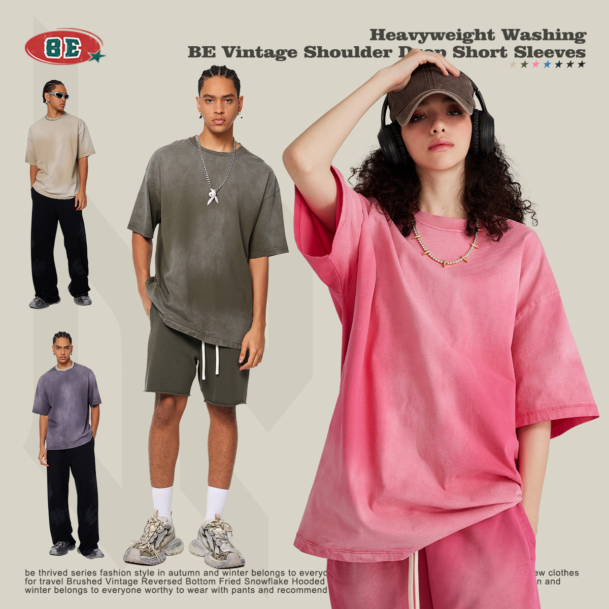 BE Men's 2025 Spring/Summer Youth Pure Cotton round-neck washed short-sleeved American street loose gradient trendy men's T-shirt Application Scenario