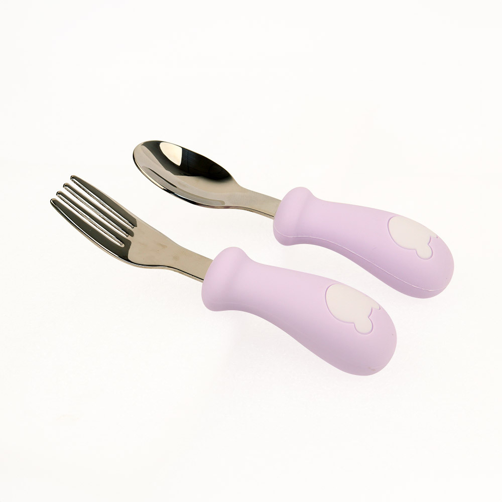 Children's short-handled spoon, dessert, stainless steel head tableware, spoon and fork set, new product for babies to eat independently Item Picture
