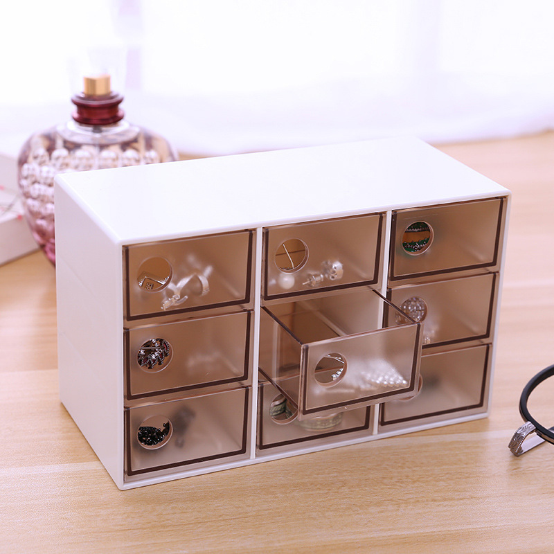 Transparent nine-grid drawer-type accessory storage box, desktop drawer-type storage box, planner organization cabinet storage box details Picture