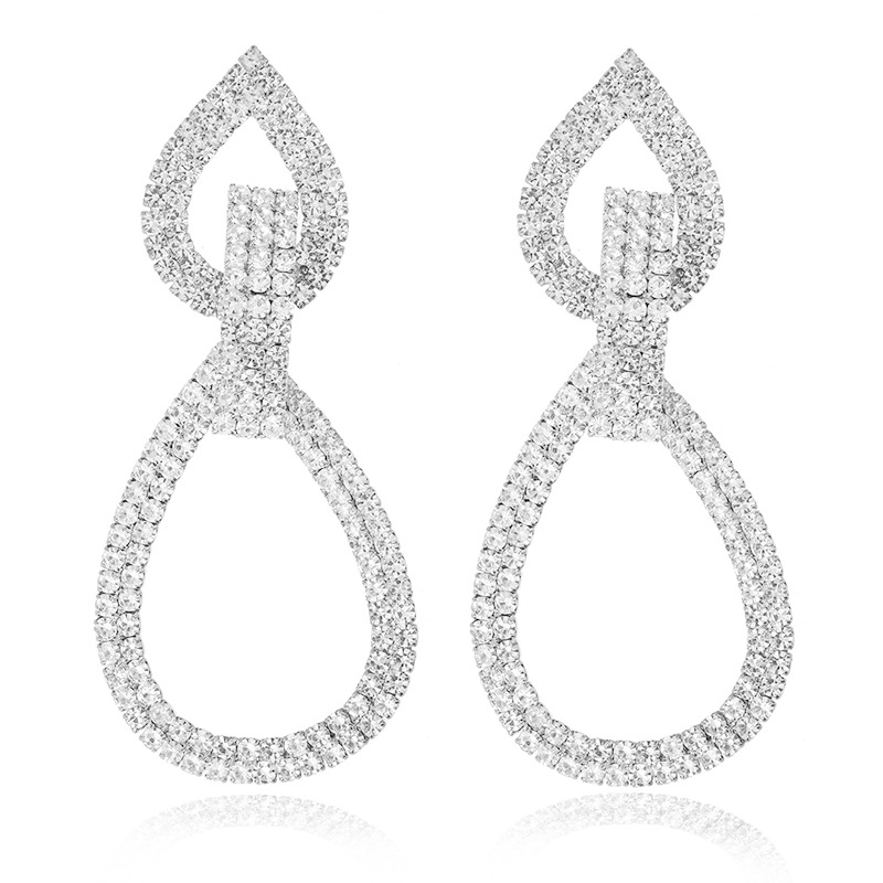 Elegant and luxurious European and American women's earrings, double-layer rhinestones, unique teardrop-shaped earrings, bridal accessories, hanging earrings, fashionable and creative accessories Item Picture