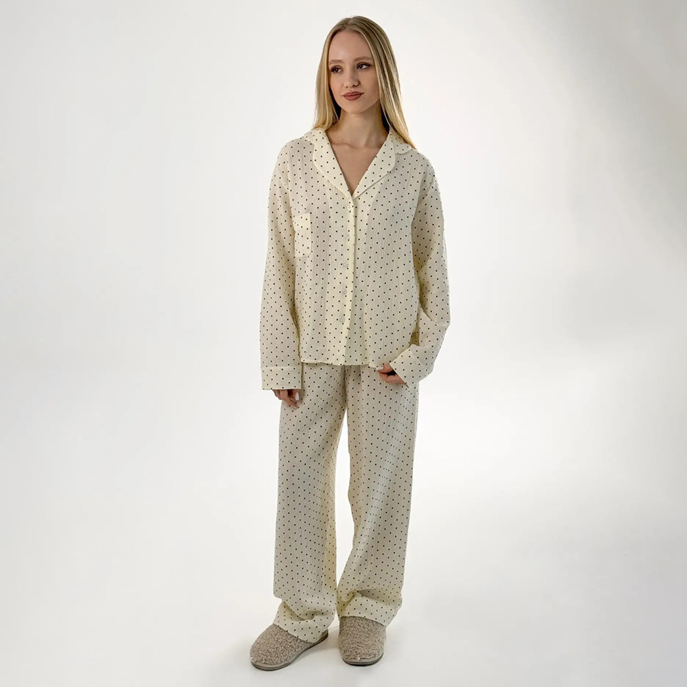 Cross-border pure cotton polka dot long pants pajamas set, European and American 2025 autumn new cardigan pajamas casual home wear for women