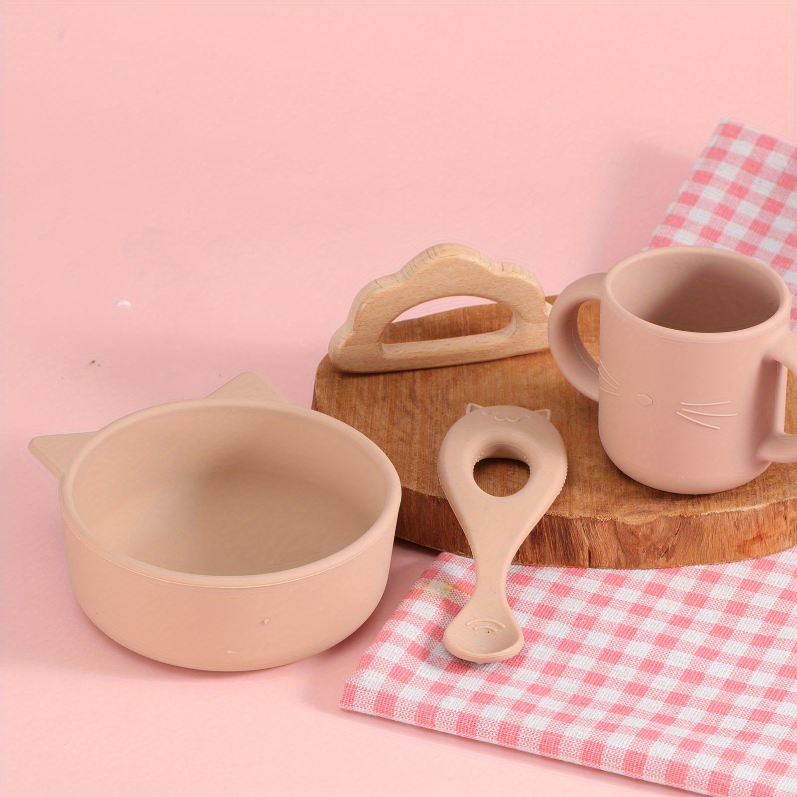"Mother and Baby Feeding" Baby feeding Tableware set of 10 pieces: Silicone bibs, spoons, bowls, plates, spoons and cups Item Picture