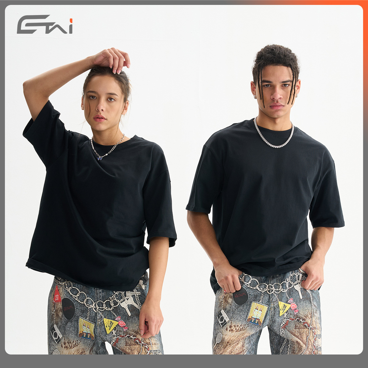 ETAI men's Wear: High-end boxy short-sleeved men's T-shirt, a trendy men's wear brand, solid color series, small neckline, pure cotton short-sleeved Specification image