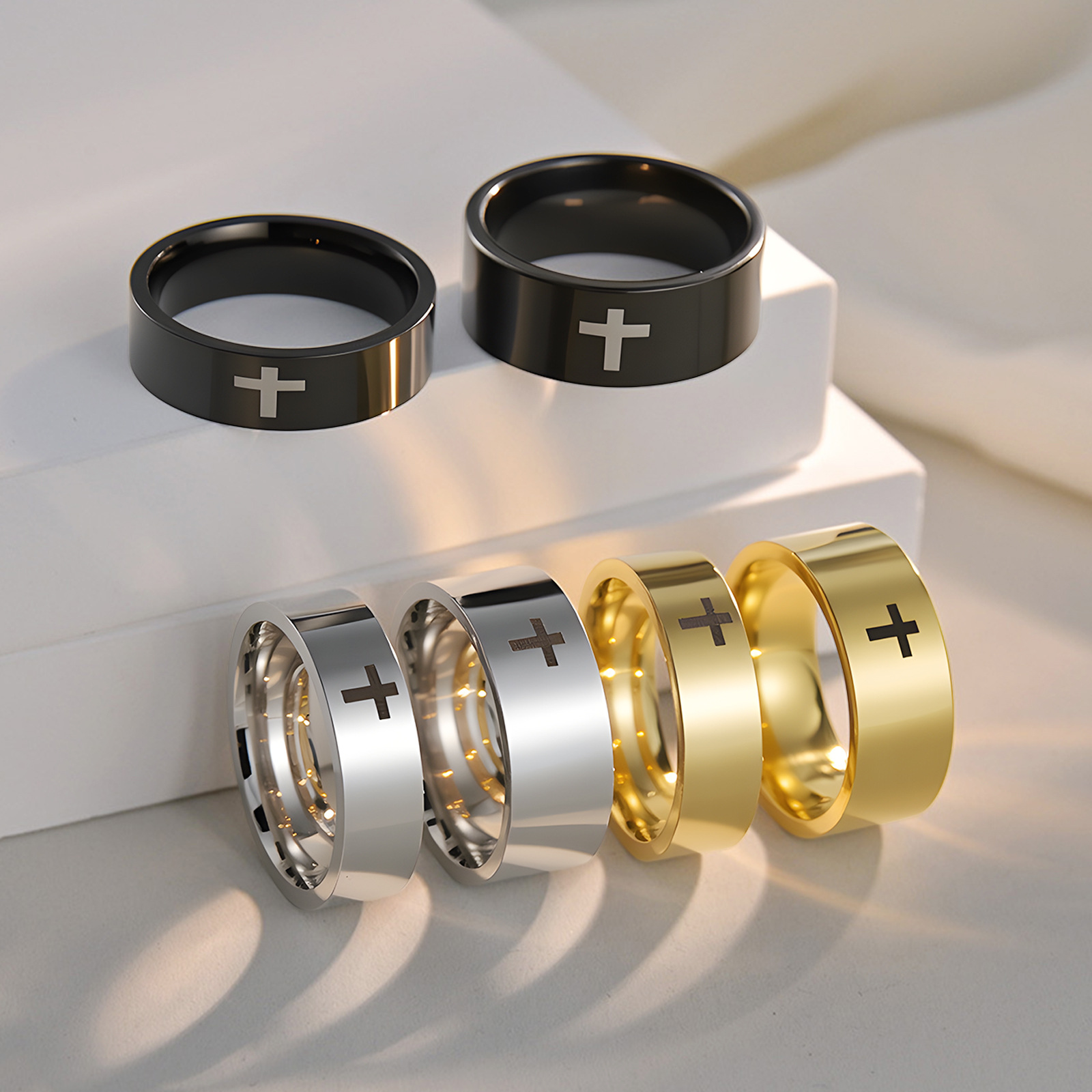Amazon venta caliente cruz adornos para europa y américa classic 6mm/8mm marca cruz acero inoxidable anillo anillo details Picture