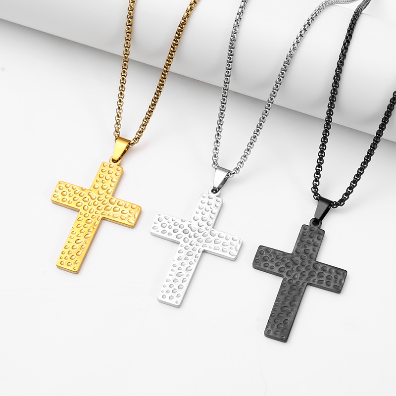 A fashionable and trendy stainless steel cross three-dimensional necklace with a versatile style and suitable for both men and women, featuring cross-border supply from Europe and America details Picture