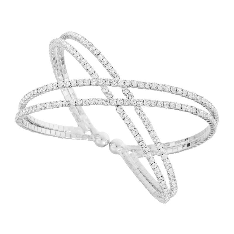 Cross-border European and American claw chain jewelry, four-row cross hollowed-out water diamond bracelet, creative new product, full diamond open hand jewelry wholesale Item Picture