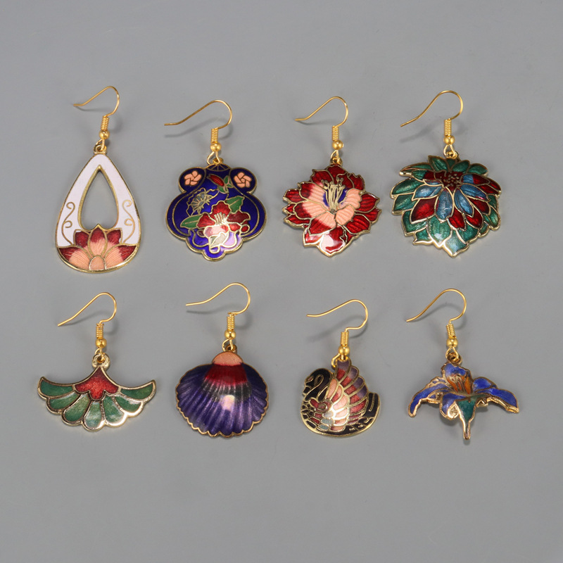 北京景泰蓝民族风古装新娘饰品耳饰机制珐琅七宝烧耳坠（镀真金）