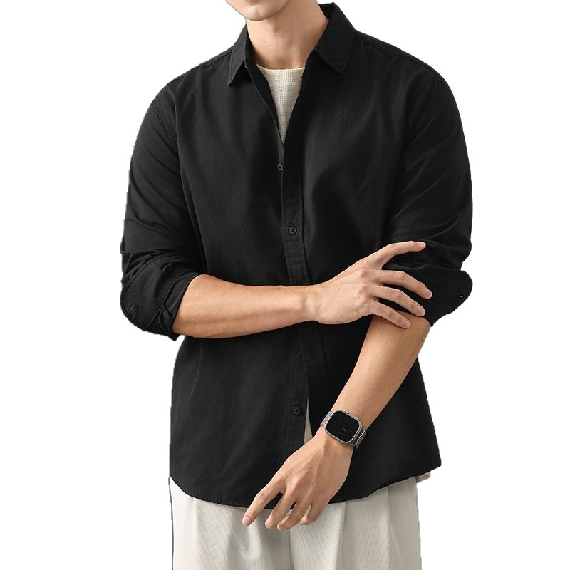 衬衫纯棉磨毛/男士格子衬衣/职业装/男服装/校服白底实物图