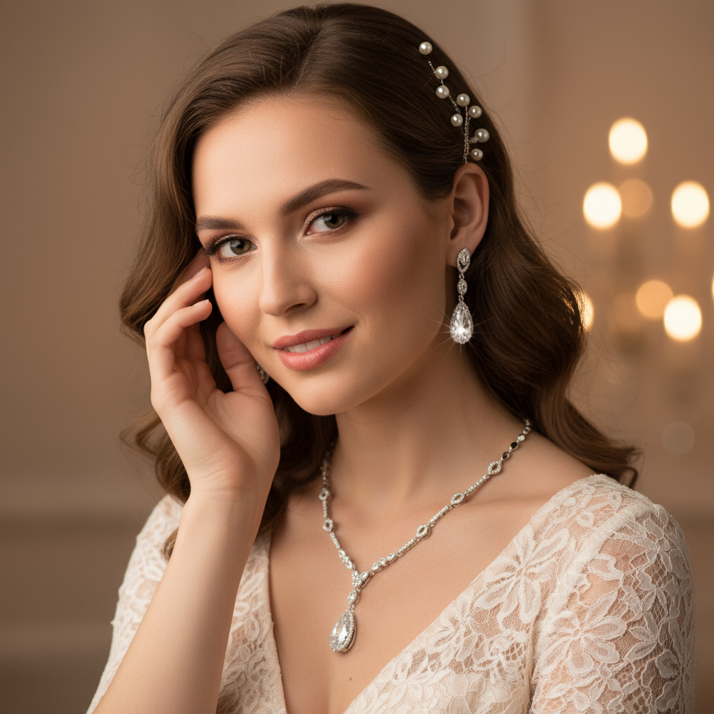 Emerald bride teardrop necklace earrings, elegant and refined collarbone chain, niche, light luxury and high-end necklace for women wholesale