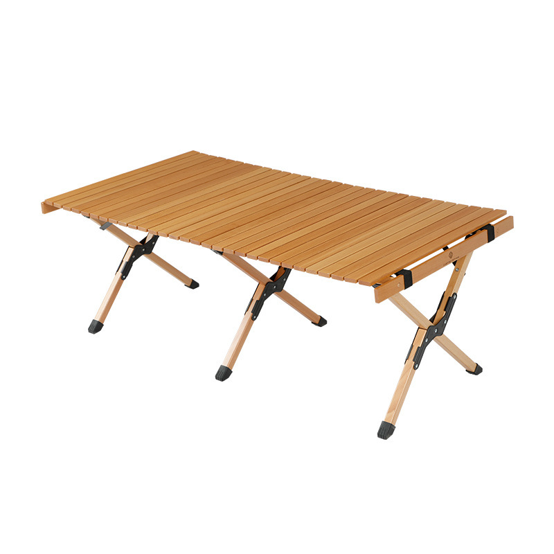 户外折叠桌黑胡桃色榉木蛋卷桌便携式露营桌椅套装野营露营折叠桌