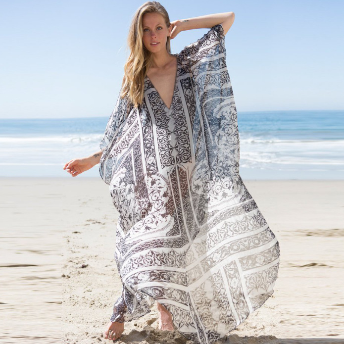 258超大雪纺沙滩罩衫，度假防晒衫，沙滩长袍  F亏本清仓