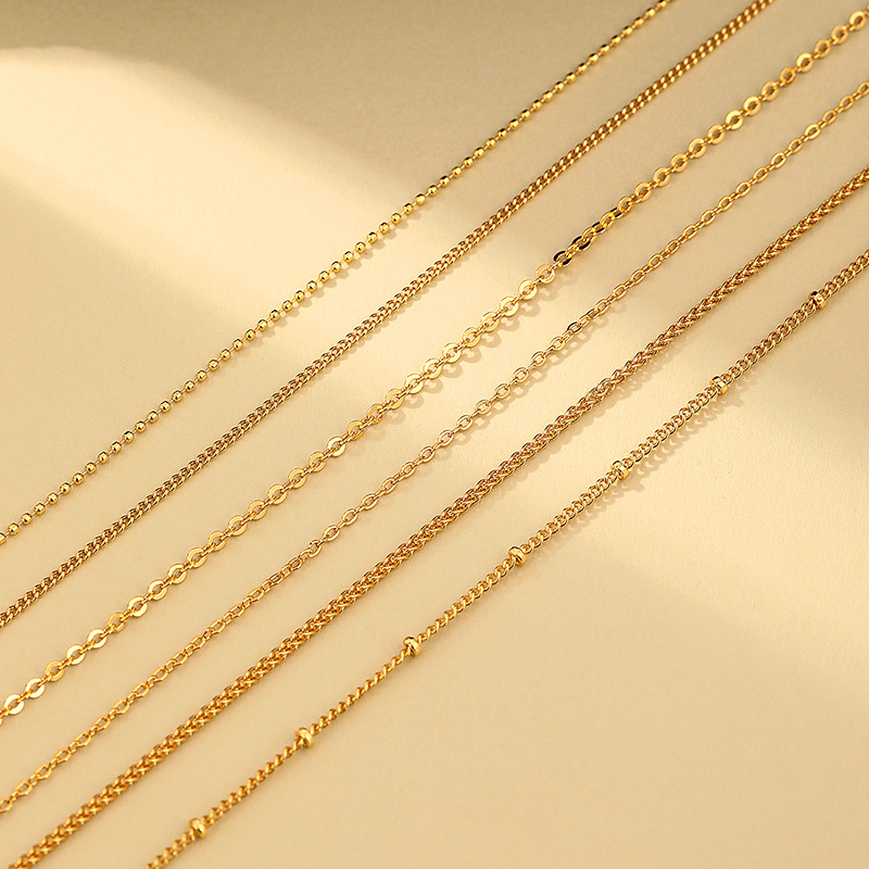 Copper gold-plated plain chain, single chain for men and women, Chopin chain, O-shaped chain, side chain, collarbone chain, plain chain, sand gold chain necklace full figure