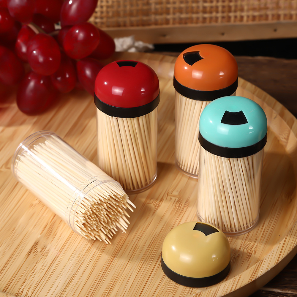 Simple and fashionable disposable wooden box labels, portable ultra-fine bamboo toothpicks, home and hotel double-ended fruit labels details Picture